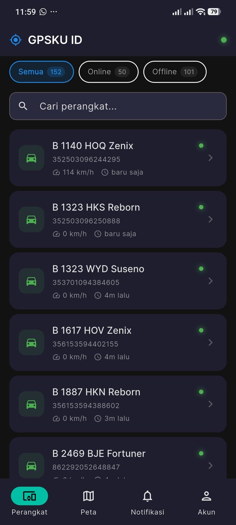 Aplikasi mobile Android iOS GPS tracker GPSKU ID untuk pelacakan kendaraan real-time dan manajemen armada
